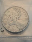 Canada 1947 25 Cents 25c Canadian Caribou Quarter Coin - 80% Silver - ASW .150oz