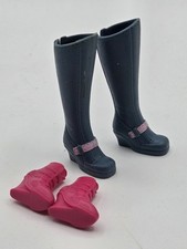 2005 FASHION FEVER STYLES 2 Pair BARBIE DOLL Shoes TALL BLUE-gray BOOTS PINK Low