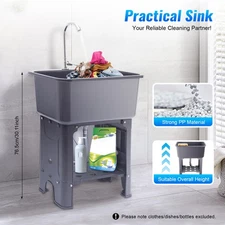 Freestanding Plastic Utility Sink Laundry Tub Laundry Sink with Faucet Grey NEW