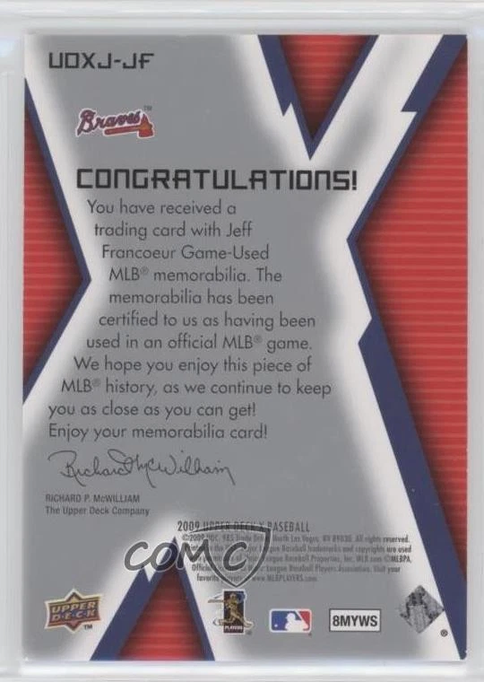 2009 Upper Deck X Memorabilia Jeff Francoeur #UDXJ-JF - Image 2 of 2