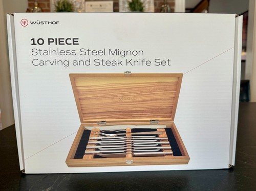 WUSTHOF 10 Piece Stainless Steel Mignon Carving & Steak Knife Set ~ Wood Box NIB - Thumbnail 2