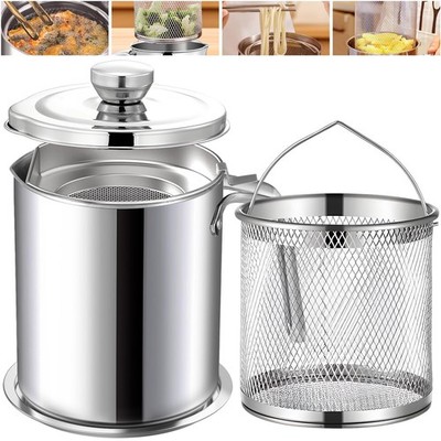 Grease Container Deep Fryer 2 in 1 Stainless Steel Bacon Grease Saver with Fi...