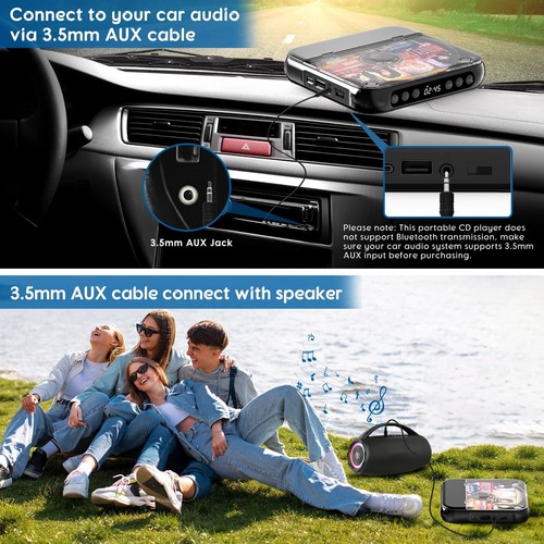Lettore CD Portatile Lettore CD Personale con Bluetooth per Auto Ricaricabile S - Foto 4 di 9