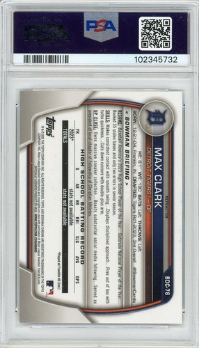 Max Clark Signed 2023 Bowman Draft Chrome Refractor #BDC76 PSA 10 Auto 1st RC A - Picture 2 of 2