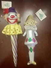 Soffieria De Carlini  2 Glass  Clown/ Harlequin Christmas Ornament