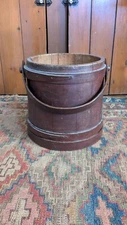 Antique Early Country Primitive Wood Firkin Bucket Old Red Paint 10.5"