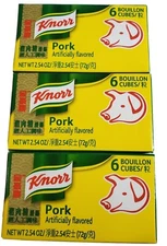 Pack 3 - KNORR PORK BOUILLON 6 Bouillon Cubes ea box - Pork Flavor 2.2 oz/pack