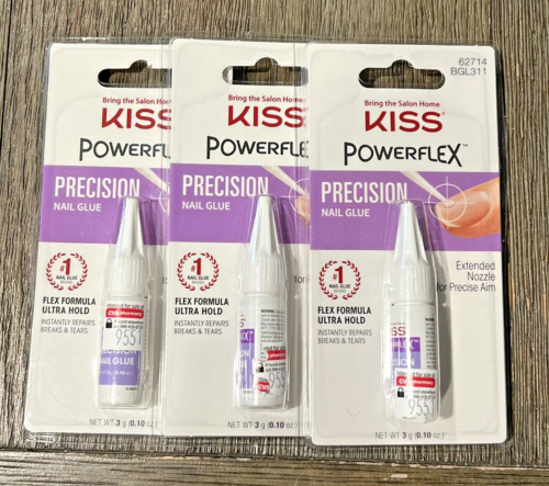 Lot of 3 KISS PowerFlex Ultra Hold Extended Nozzle Precision Nail Glue 62714