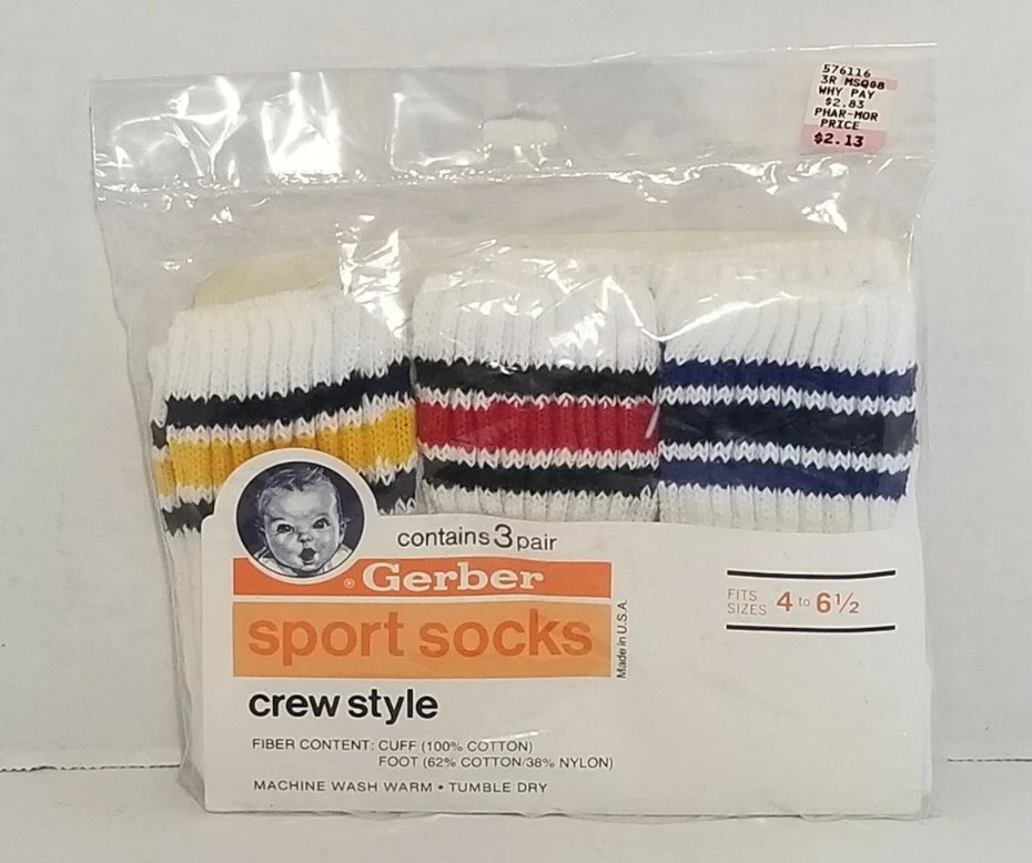 Vintage 1987 Gerber Boys Sport Socks Crew Style 3 Pair Fits Sizes 4-6-1/2 Kids
Opens in a new window