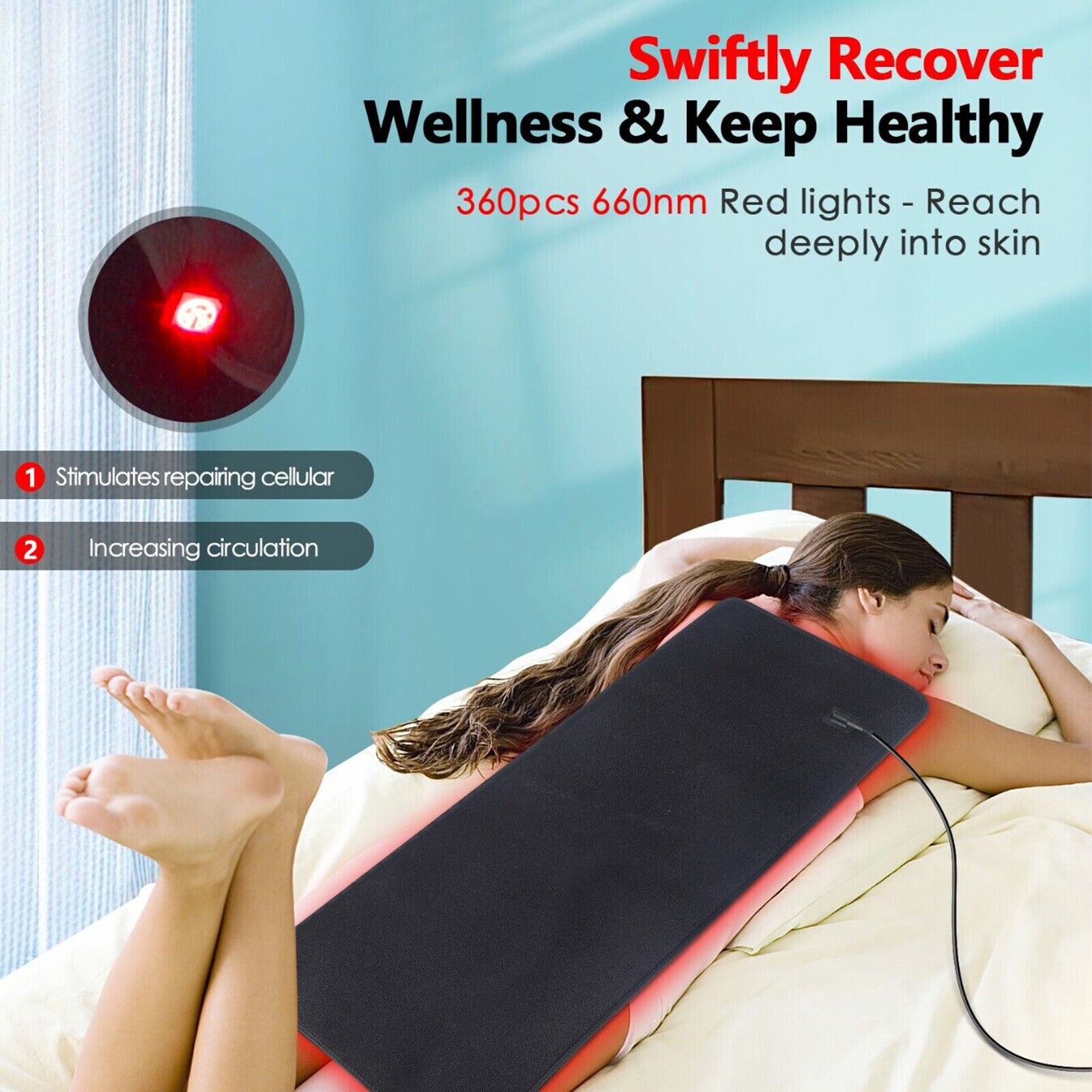 New Infrared Red LED Light Therapy Pad Mat For Full Body Back Muscle Pain Relief