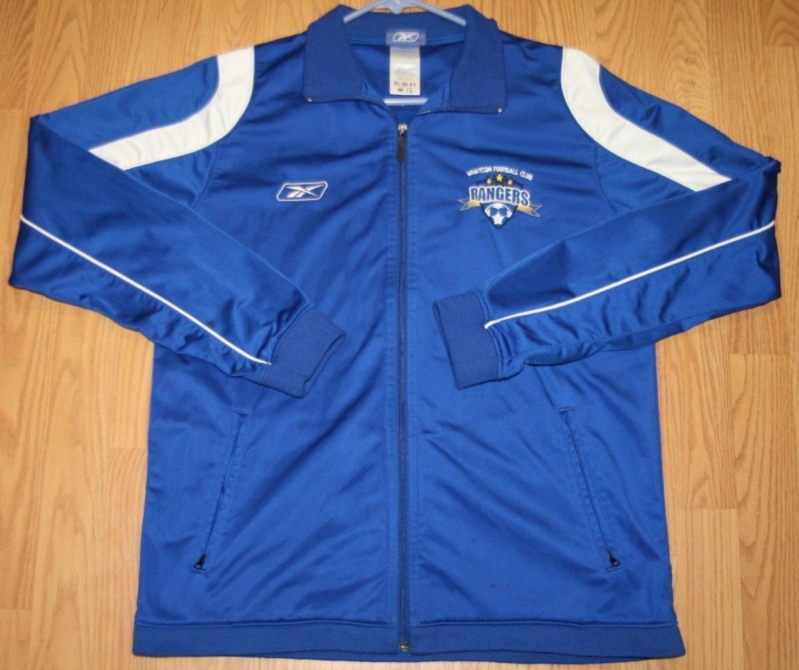Small Reebok Blue White Polyester Zipper Womans Athletic Gym
