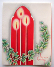 Trio of red candles and holly vintage Christmas Greeting card SS4
