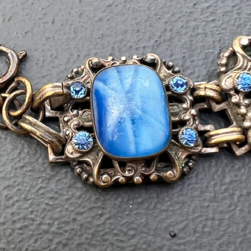 Vintage Czech Star Sapphire glass Bracelet . Art Deco Costume jewelry - Picture 4 of 9