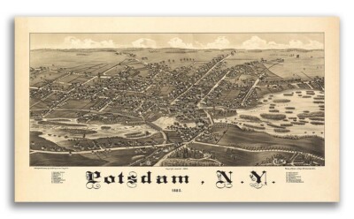 1885 Potsdam New York Vintage Old Panoramic NY City Map - 24x42