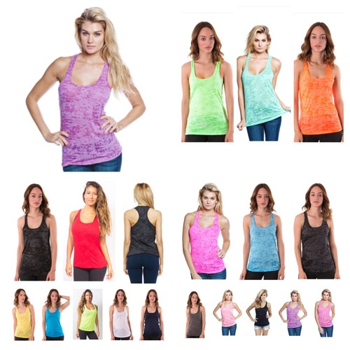 Camisa sin mangas para mujer Burnout Racer espalda sin mangas moda yoga gimnasio hecha en EE. UU. - Imagen 2 de 12