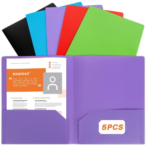 Plastic File Folders with Pockets 5PCS 2 Pockets Name Card Slot Letter Size - Picture 1 of 6