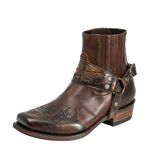 Retro Para hombres Botas de Motocicleta Punta Cuadrada Vaquero Botas Cortas Caballo Equipo Botas Reino Unido - Imagen 16 de 28
