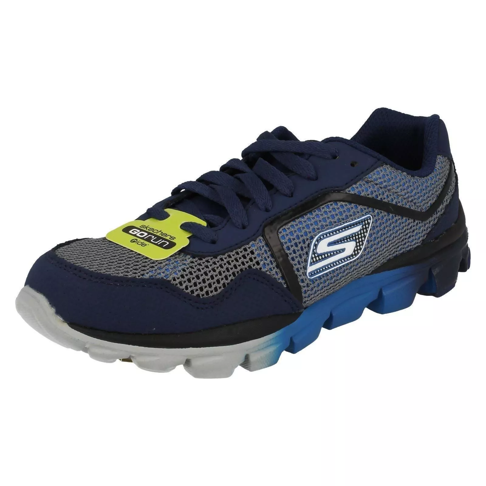 Boys Supreme blue leather / textile lace up trainers by Skechers Go Run