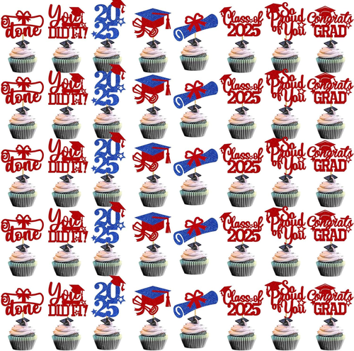40Pcs Graduation Cupcake Toppers 2025 Graduation Decorations Class of 2025 Cupca
