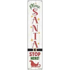 Santa Stop Here Sleigh White 3"x12" metal street sign plaque Home Door Garage