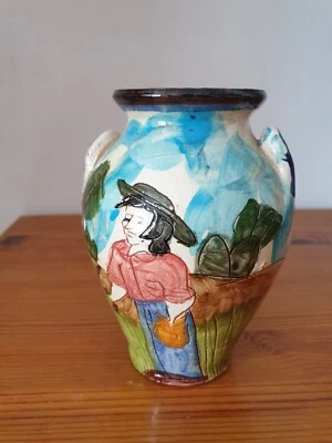 Vase en terre cuite émaillée vernissée estampillée 10x14 cm - Photo 1/4