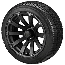 (4) Golf Cart 205/30-12 Deli Low Profile Tires on 12x7 Matte Black Beast Wheels
