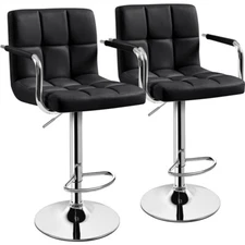 Set of 2 Height Adjustable Bar Stools Bar Counter Chairs with Backrests Footrest