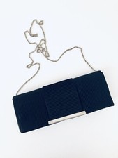 Elegant Vintage Black Silky Fabric Clutch Purse/Bag Long Chain