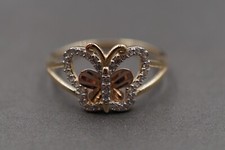 10K Solid Yellow Gold 0.45" Fancy Butterfly CZ Band Ring. Size 8