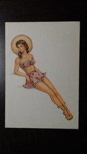 CARTOLINA  pin up donnina disegnata castana antica costume bikini rosa intimo