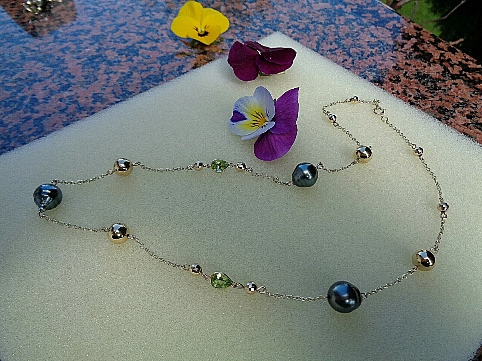 Goldkette mit Tahitiperlen u. Peridot, tolle Komposition in Gold Filled - Bild 2 von 4