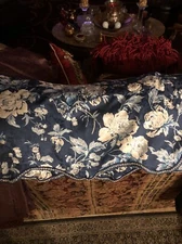 2 Set  Waverly Forever Yours Indigo Floral Scallop Valance  Silky 52”x17”