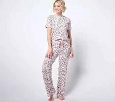 P.J. Salvage x Cozy Zoe Short Slv & Cropped Pant Lounge Set-Pink Leo-XL-A680369