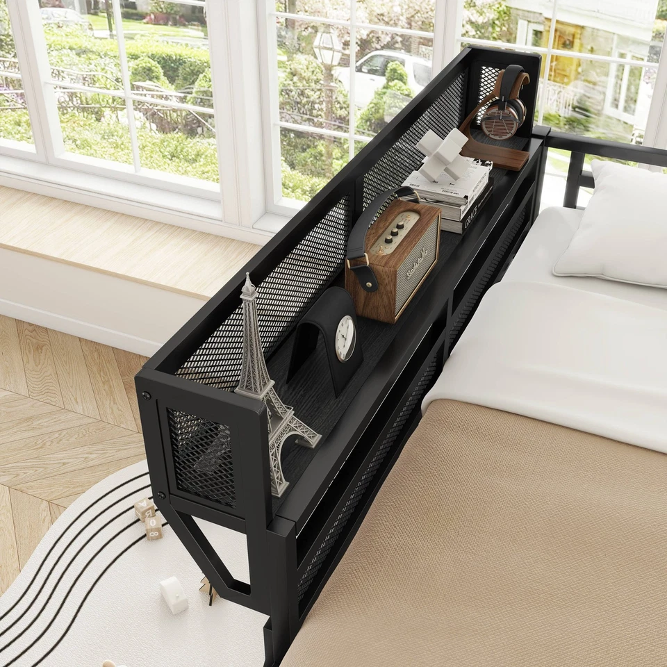 Cama tipo loft de metal de tamaño completo con escalera, cama alta con estantes de almacenamiento para niños adolescentes Foto 4 de 4