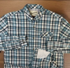 Duck Camp Vented Shirt Plaid Long Sleeve Nylon Stretch Button Up Blue Sz XL Tall