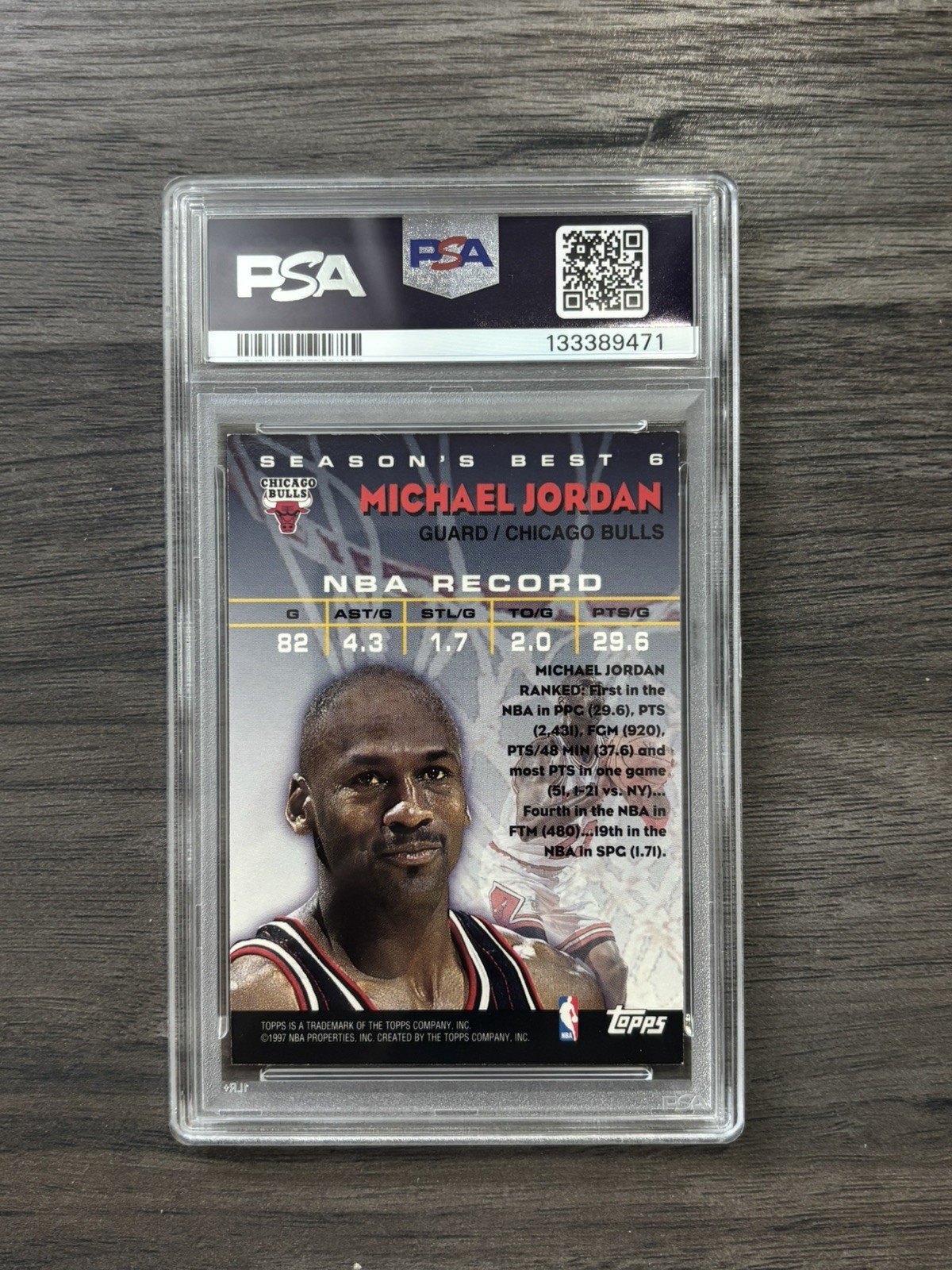 1997 TOPPS SEASON'S BEST #6 MICHAEL JORDAN PSA 6 view 2