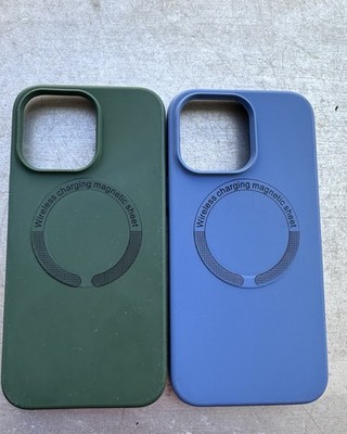iPhone 14 Pro Max Wireless Charging Magnetic Sheet Case Two Cases Green And Blue