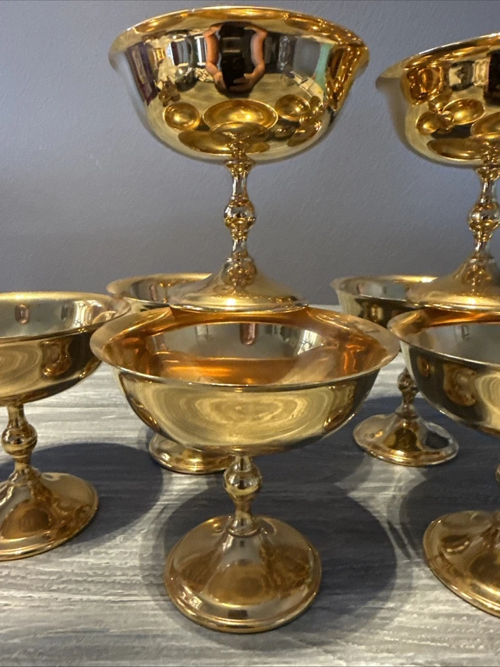 Juego De 8 De Colección William Adams W.A. Copas de postre chapadas en oro 24k hechas en Italia Foto 4 de 4