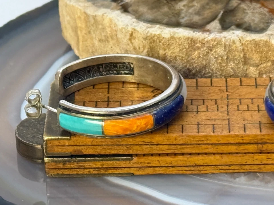 Vintage WJ 30mm Sterling Silver Multi Stone Half Hoop Earrings--2373.25 - Image 4 of 4