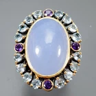 Vintage 30 ct Natural Chalcedony Ring 925 Sterling Silver Size 7.5 /R457785