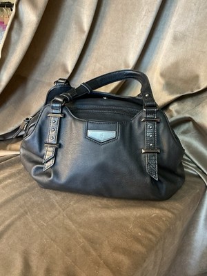 Simply Vera Vera Wang Black Satchel/ Hobo Handbag Faux Leather Croc Trim Pockets