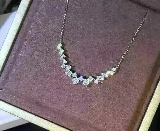 Женская цепочка-кулон с круглым бриллиантом лабораторной огранки 2 карата с покрытием из белого золота 14 карат - Изображение 3 из 3