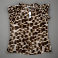 NWT Worthington Brown Sheer Top Abstract Blouse With Camisole Sz Large