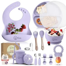 O'doe 17-Piece BPA-Free Silicone Baby Feeding Set. (Purple, V2)