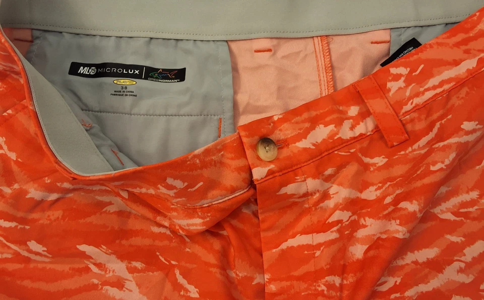 Greg Norman Men's 38 ML75 Microlux Play Dry Golf Short Orange Camo Preppy Golfer - Image 3 of 3