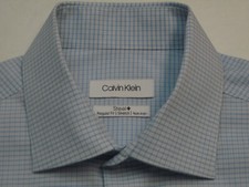 Calvin Klein Men's M Long Sleeve Blue Check 96 Cotton Non-Iron Shirt 7648