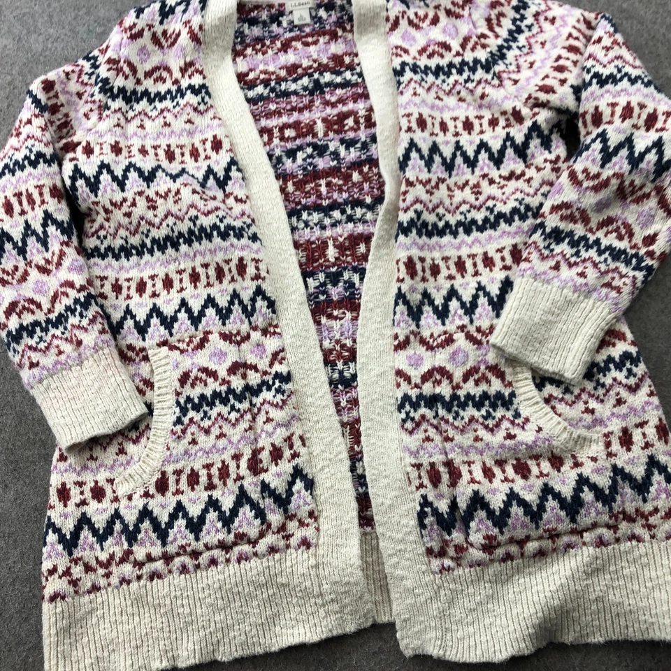 Cardigã feminino LL Bean suéter grande branco ilha justa malha jumper aberto - Imagem 3 de 4