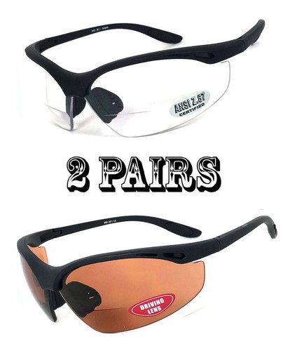 Safety Bifocal Reading Glasses Clear or Driving Lens UV400 ANSI Z87.1+ - Picture 9 of 11