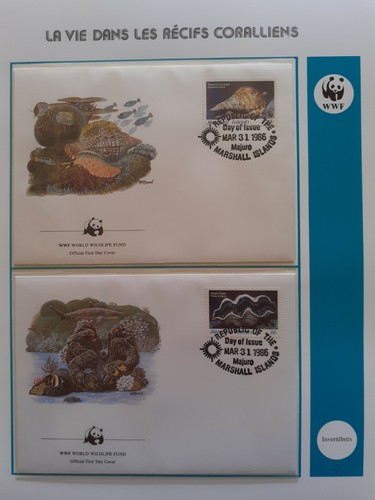 WWF Lot de feuilles 4 FDC + série VIE DANS RECIFS CORALLIENS Marshall Islands 86 - Photo 7/8