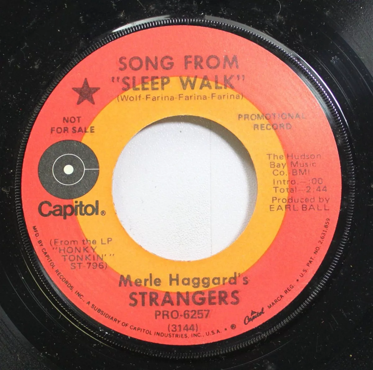 Country 45 Merle Haggard'S Strangers - Song From "Sleep  Walk" / Slow 'N Easy On